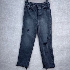 Vanilla Star Real Cheeky High Rise Distressed Straight Leg Button Fly Black 9/29